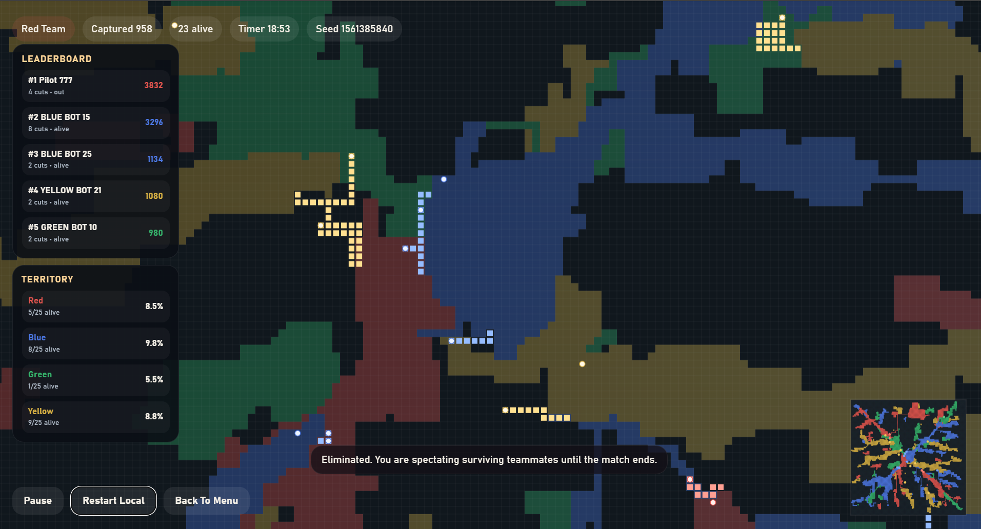Screenshot of a live match in the arena